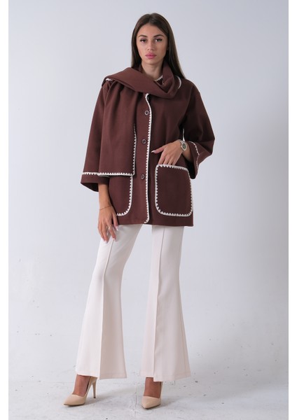 Kahve Önü Düğmeli Atkılı Süs Dikiş Detaylı Cepli Kısa Kaban 31050712.05 fiyatları