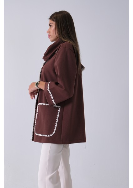 Kahve Önü Düğmeli Atkılı Süs Dikiş Detaylı Cepli Kısa Kaban 31050712.05 fırsatları