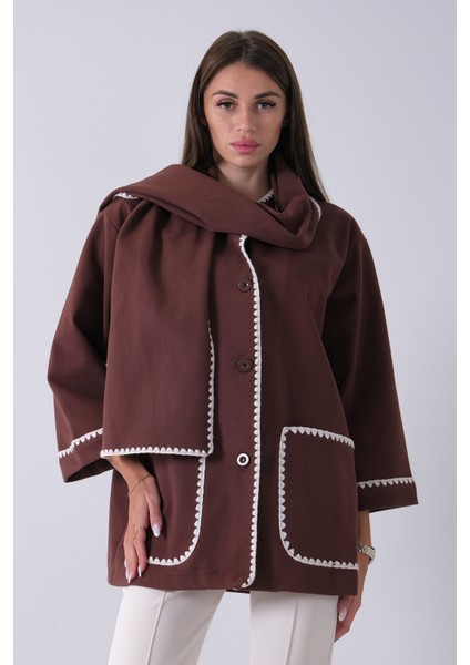 Kahve Önü Düğmeli Atkılı Süs Dikiş Detaylı Cepli Kısa Kaban 31050712.05