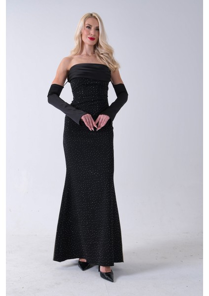 Siyah Drapeli Üzeri Işıltı Nokta Detaylı Kollu Abiye 0802502.01 fiyatları