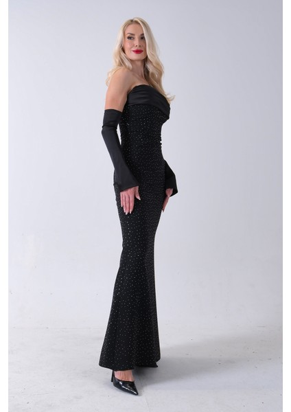 Siyah Drapeli Üzeri Işıltı Nokta Detaylı Kollu Abiye 0802502.01 fırsatları