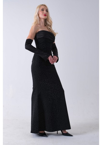 Siyah Drapeli Üzeri Işıltı Nokta Detaylı Kollu Abiye 0802502.01 indirimleri