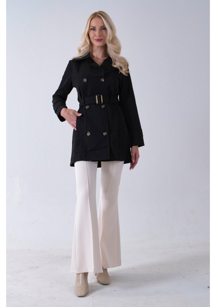 Siyah Bilek ve Omuz Apolet Detaylı Kemerli Düğme Kapamalı Trenç 4200829.01 fiyatları