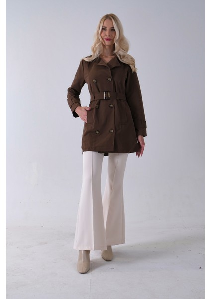 Kahve Bilek ve Omuz Apolet Detaylı Kemerli Düğme Kapamalı Trenç 4200829.05 fiyatları