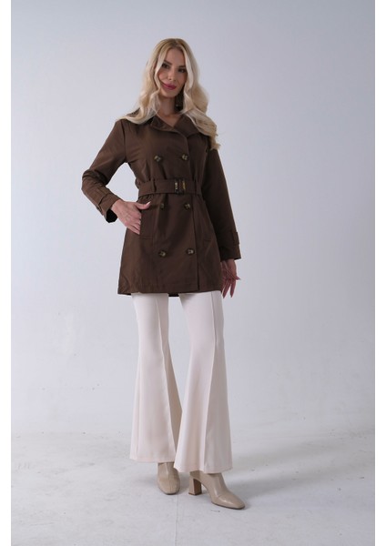 Kahve Bilek ve Omuz Apolet Detaylı Kemerli Düğme Kapamalı Trenç 4200829.05 modelleri