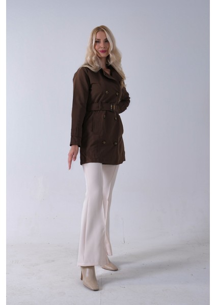 Kahve Bilek ve Omuz Apolet Detaylı Kemerli Düğme Kapamalı Trenç 4200829.05 fırsatları