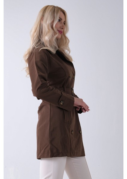 Kahve Bilek ve Omuz Apolet Detaylı Kemerli Düğme Kapamalı Trenç 4200829.05 indirimleri