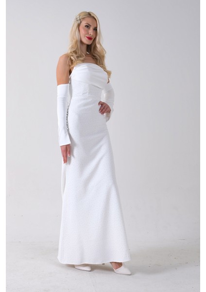 Beyaz Drapeli Üzeri Işıltı Nokta Detaylı Kollu Abiye 0802502.15 fırsatları