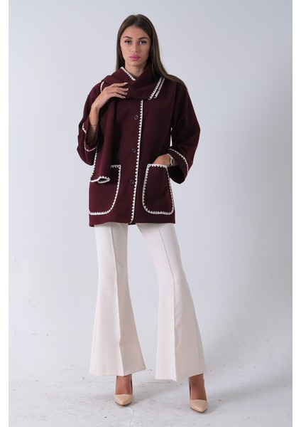 Bordo Önü Düğmeli Atkılı Süs Dikiş Detaylı Cepli Kısa Kaban 31050712.04 fiyatları