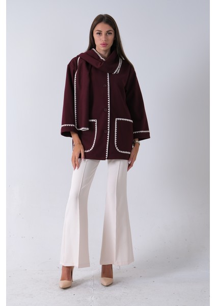 Bordo Önü Düğmeli Atkılı Süs Dikiş Detaylı Cepli Kısa Kaban 31050712.04 fırsatları