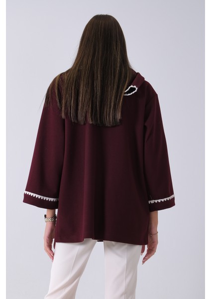 Bordo Önü Düğmeli Atkılı Süs Dikiş Detaylı Cepli Kısa Kaban 31050712.04