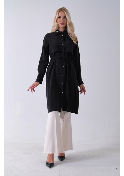 Siyah Önü Aller Detaylı Bağcıklı Modal Tunik 31050762.01