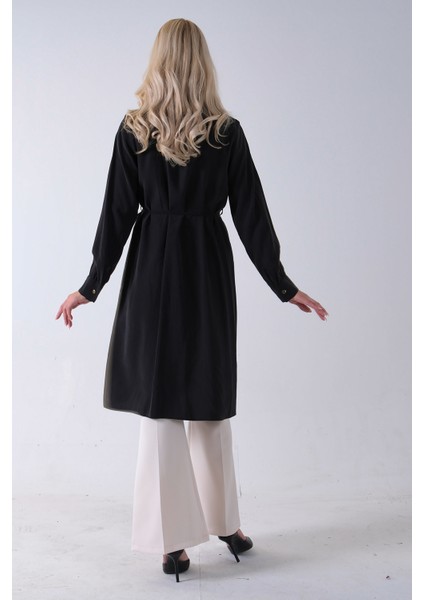 Siyah Önü Aller Detaylı Bağcıklı Modal Tunik 31050762.01