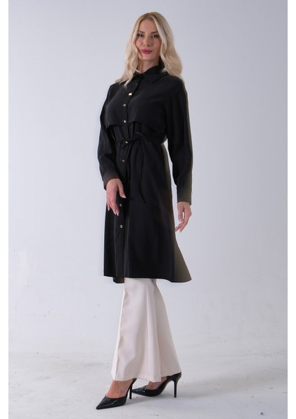 Siyah Önü Aller Detaylı Bağcıklı Modal Tunik 31050762.01