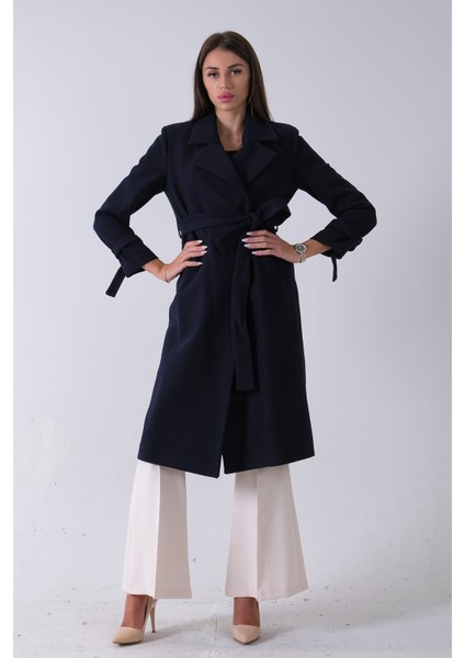 Lacivert Kol Bağlamalı Seyyar Kuşaklı Uzun Kaşe Kaban 41630051.02 modelleri