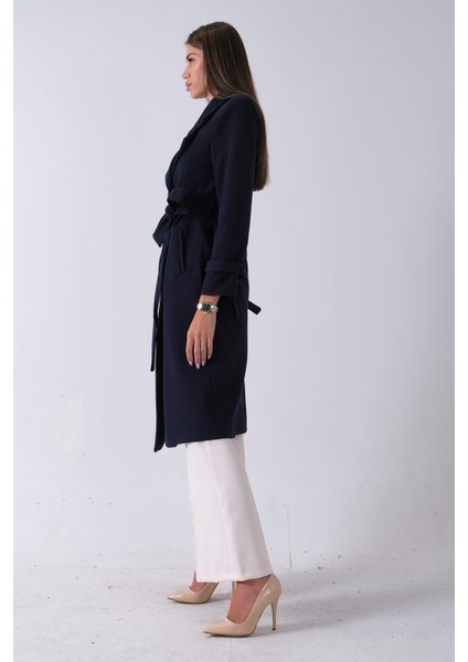 Lacivert Kol Bağlamalı Seyyar Kuşaklı Uzun Kaşe Kaban 41630051.02 fırsatları