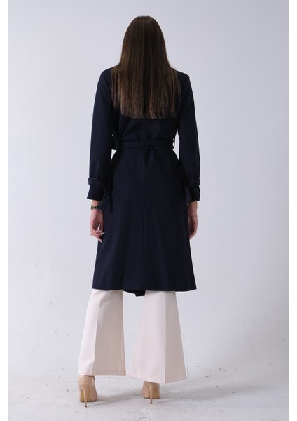 Lacivert Kol Bağlamalı Seyyar Kuşaklı Uzun Kaşe Kaban 41630051.02 indirimleri