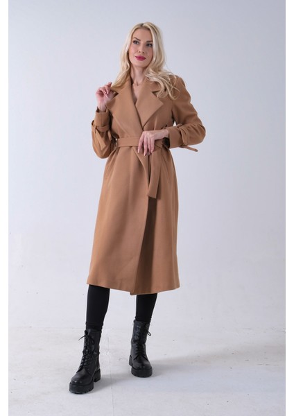 Sütlü Kahve Kol Bağlamalı Seyyar Kuşaklı Uzun Kaşe Kaban 41630051.374 fiyatları