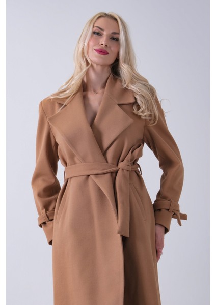 Sütlü Kahve Kol Bağlamalı Seyyar Kuşaklı Uzun Kaşe Kaban 41630051.374