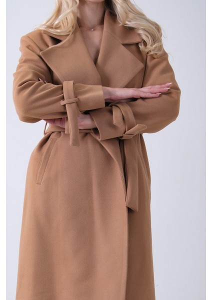 Sütlü Kahve Kol Bağlamalı Seyyar Kuşaklı Uzun Kaşe Kaban 41630051.374