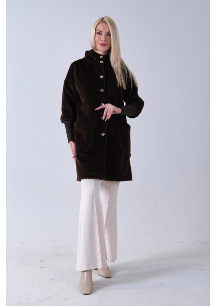 Kahve 2 Torba Cep Kapüşonlu Düğme Kapamalı Bileği Lastikli Peluş Kaban 41630062.05 fiyatları