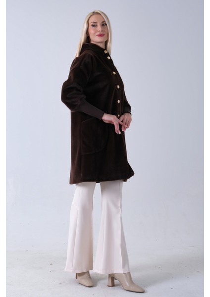 Kahve 2 Torba Cep Kapüşonlu Düğme Kapamalı Bileği Lastikli Peluş Kaban 41630062.05 modelleri