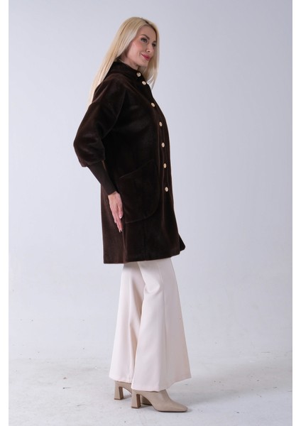 Kahve 2 Torba Cep Kapüşonlu Düğme Kapamalı Bileği Lastikli Peluş Kaban 41630062.05 fırsatları