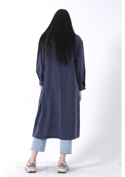 Lacivert Çift Cep Detaylı Fermuar Kapamalı Kapüşonlu Kap 44510684.02