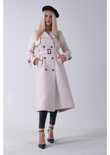 Taş Beli Kemerli Düğme Kapamalı Kapitone Desenli Trenç 44520205.50