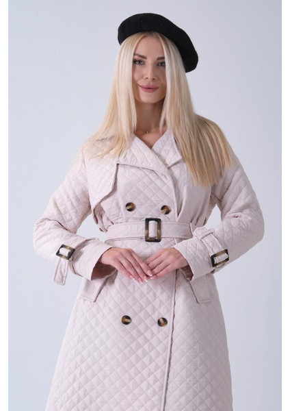 Taş Beli Kemerli Düğme Kapamalı Kapitone Desenli Trenç 44520205.50