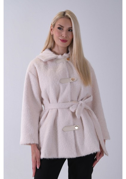 Ekru Gömlek Yakalı 4 Düğme Deri Bukle Detaylı Kaşe Yün Ceket 5307122.147 fiyatları