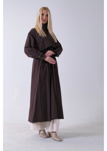 Kahve Belden Bağlama Detaylı Yandan Cepli Uzun Trenç 422237.05 fiyatları