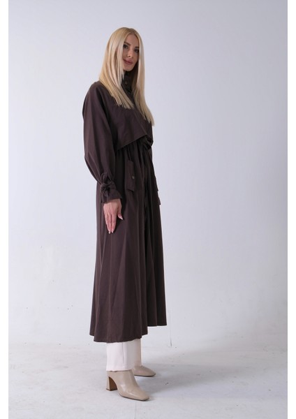 Kahve Belden Bağlama Detaylı Yandan Cepli Uzun Trenç 422237.05 modelleri