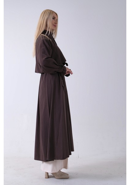 Kahve Belden Bağlama Detaylı Yandan Cepli Uzun Trenç 422237.05 fırsatları