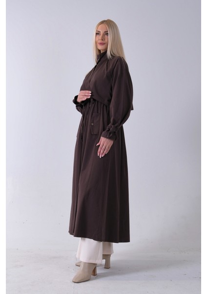 Kahve Belden Bağlama Detaylı Yandan Cepli Uzun Trenç 422237.05