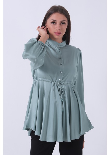 Mint Kolu Lastikli Belden Bağlamalı Saten Tunik 44510418.27 fiyatları