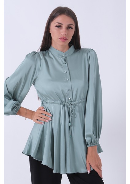 Mint Kolu Lastikli Belden Bağlamalı Saten Tunik 44510418.27 modelleri