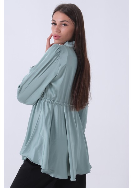Mint Kolu Lastikli Belden Bağlamalı Saten Tunik 44510418.27 fırsatları