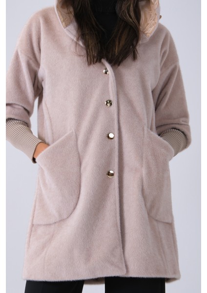 Bej 2 Torba Cep Kapüşonlu Düğme Kapamalı Bileği Lastikli Peluş Kaban 41630062.55