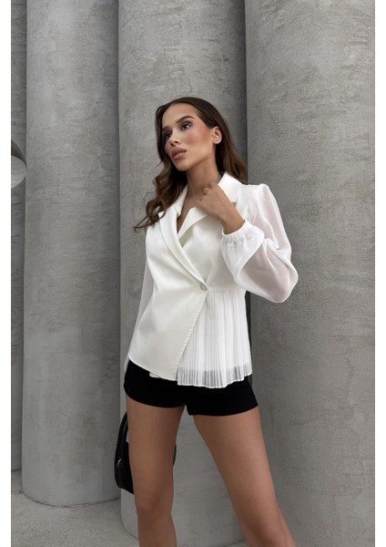 Ekru Tek Düğme Kapamalı Bluz 4202880.147