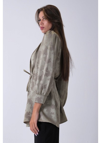 Haki Hakim Yaka Bel Bağlamalı Desenli Tunik 4595333.23 indirimleri