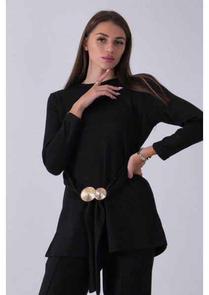 Siyah Altın Toka Detaylı Pantolonlu Takım 4577282.01