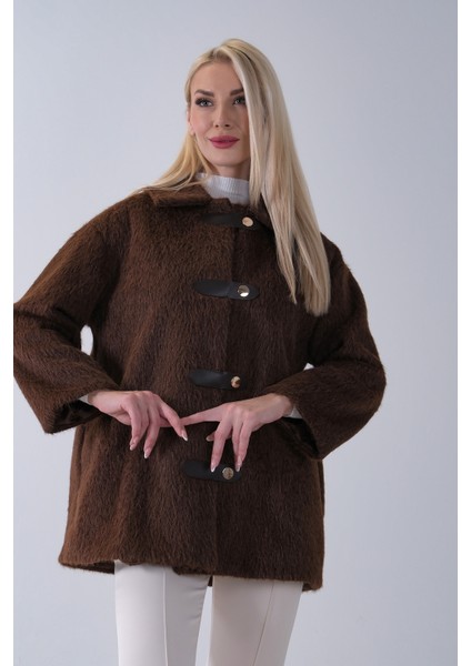 Kahve Gömlek Yakalı 4 Düğme Deri Bukle Detaylı Kaşe Yün Ceket 5307122.05 modelleri