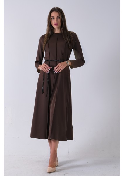 Kahve Bisiklet Yaka Önü Pile Detaylı Beli Kemerli Elbise 4593453.05 modelleri