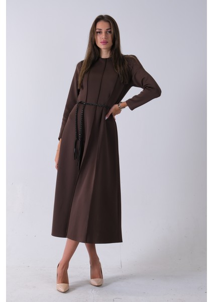 Kahve Bisiklet Yaka Önü Pile Detaylı Beli Kemerli Elbise 4593453.05 fırsatları