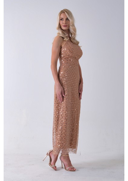 Gold Midi Boy Straplez Pul Payet Abiye 0801134.122 indirimleri
