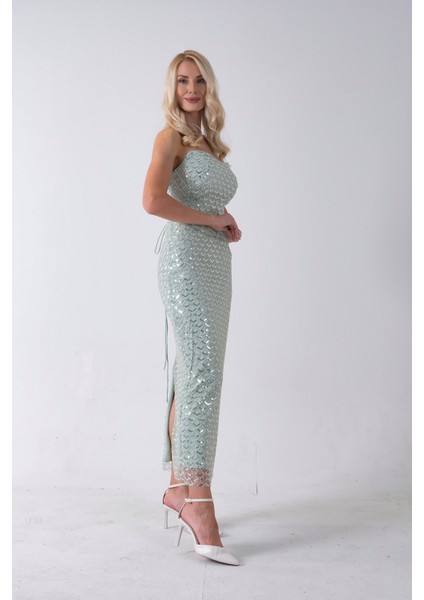 Mint Midi Boy Straplez Pul Payet Abiye 0801134.27 fırsatları
