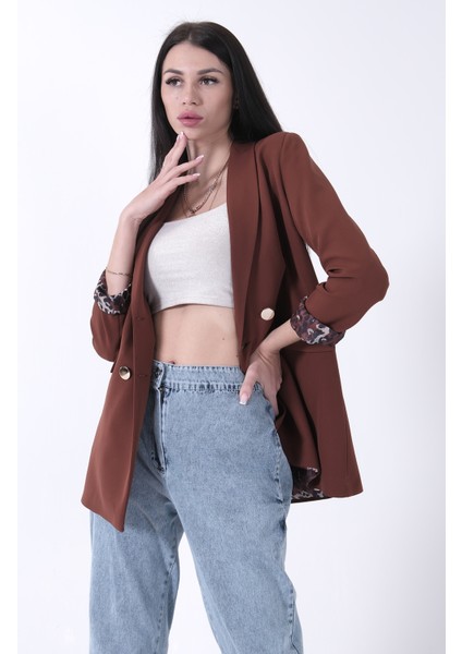 Kahve Şal Yaka Leopar Astarlı Kruvaze Ceket 39711561.05