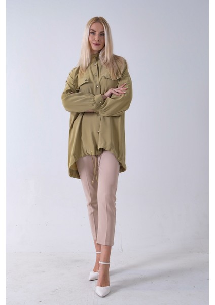 Yeşil Hakim Yaka Cep Kapak Detaylı Etek Ucu Ipli Tunik 3972106.07
