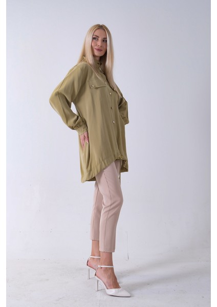 Yeşil Hakim Yaka Cep Kapak Detaylı Etek Ucu Ipli Tunik 3972106.07 modelleri